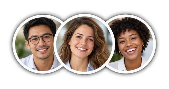 AI-generated illustration: Three diverse individual portraits