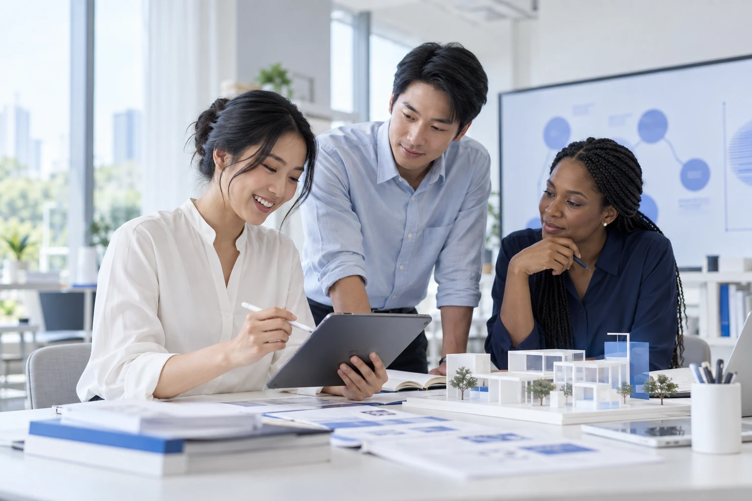 AI concept illustration: Thai and international specialists designing learning pathways